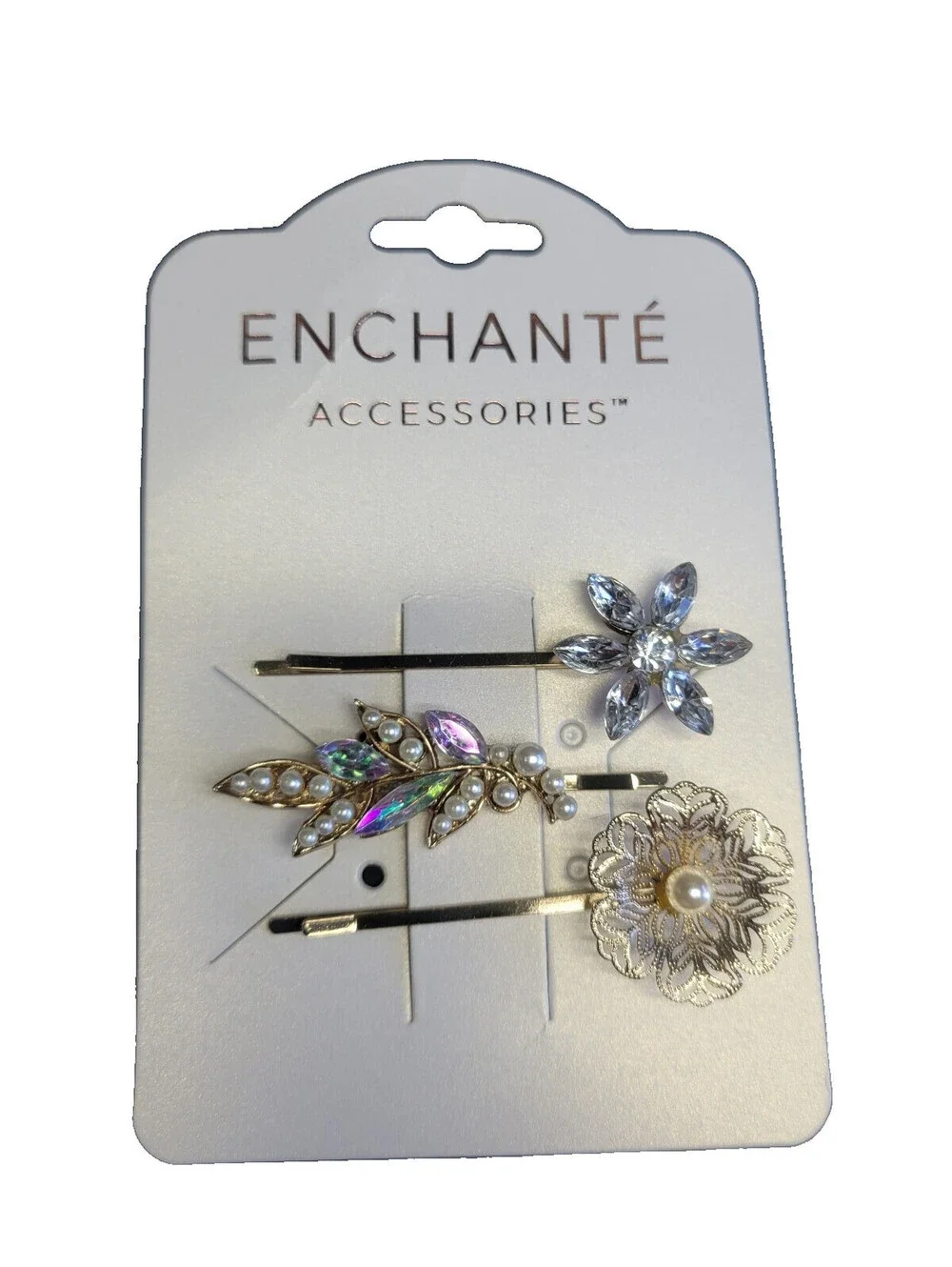6 Pc Enchante Accessories Girls Bobby Hair pins Floral Flower Rhinestones Pearls